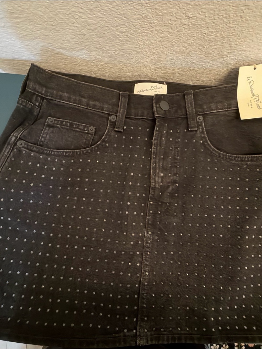 Universal Thread Black Rhinestone Denim Mini Skirt Size 8 NWT Target